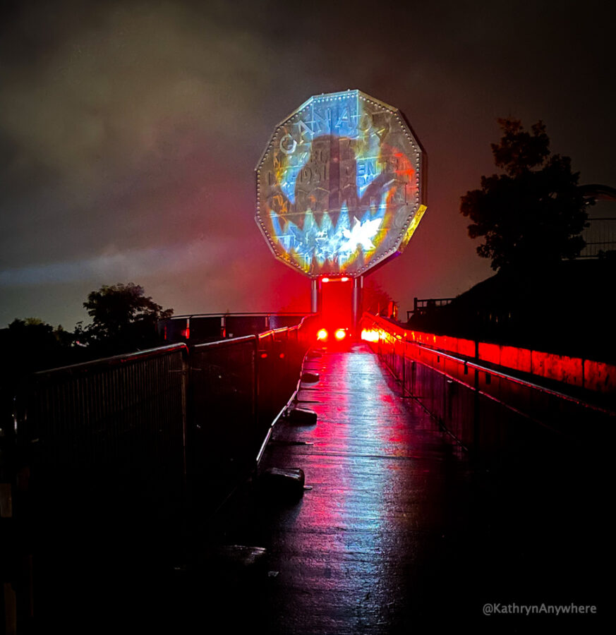 Sudbury Big Nickel Pumpkinferno lights and scary face