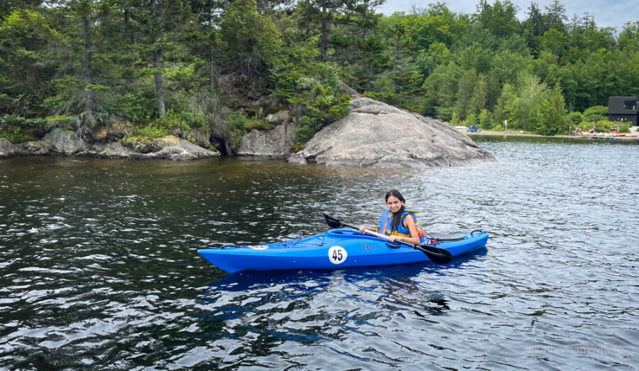 Daughter with her kayak rental at Lakes Stukely, Eastern Townships
