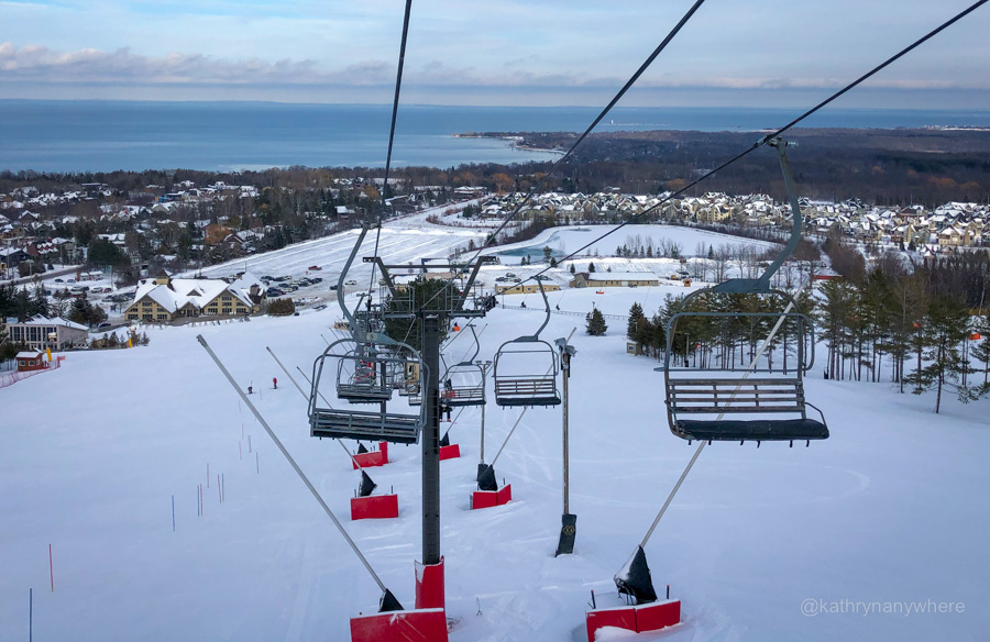 Craigleith Ski Club hill from the top looking down with chair lift in the foreground