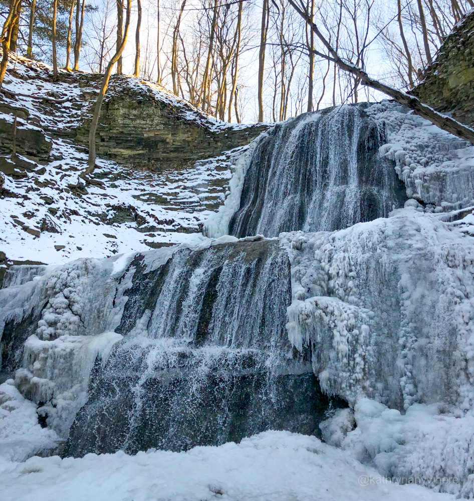 Frozen Sherman Falls in winter, Hamilton, Ontario