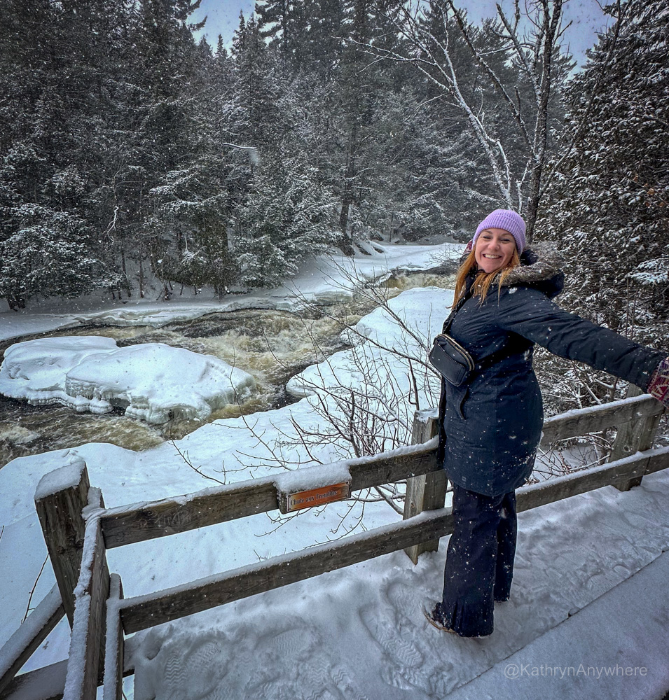 Activities Outside in Winter. Adventurous Backpacker Girl Hiking and Climbing to high mountains alone. Extreme Sports Quebec hiking Winter in quebec.