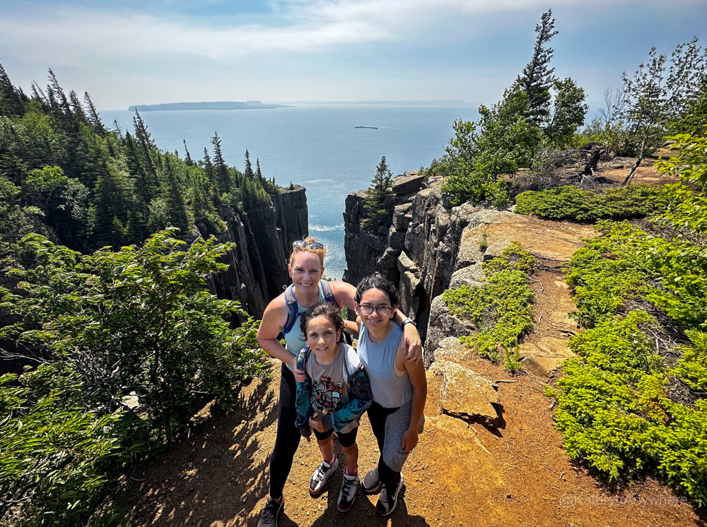 Kathryn and kids at the top of the Sleeping Giant, one of many things to do in Thunder Bay