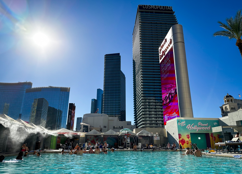Planet Hollywood adult pool with cabanas and mist