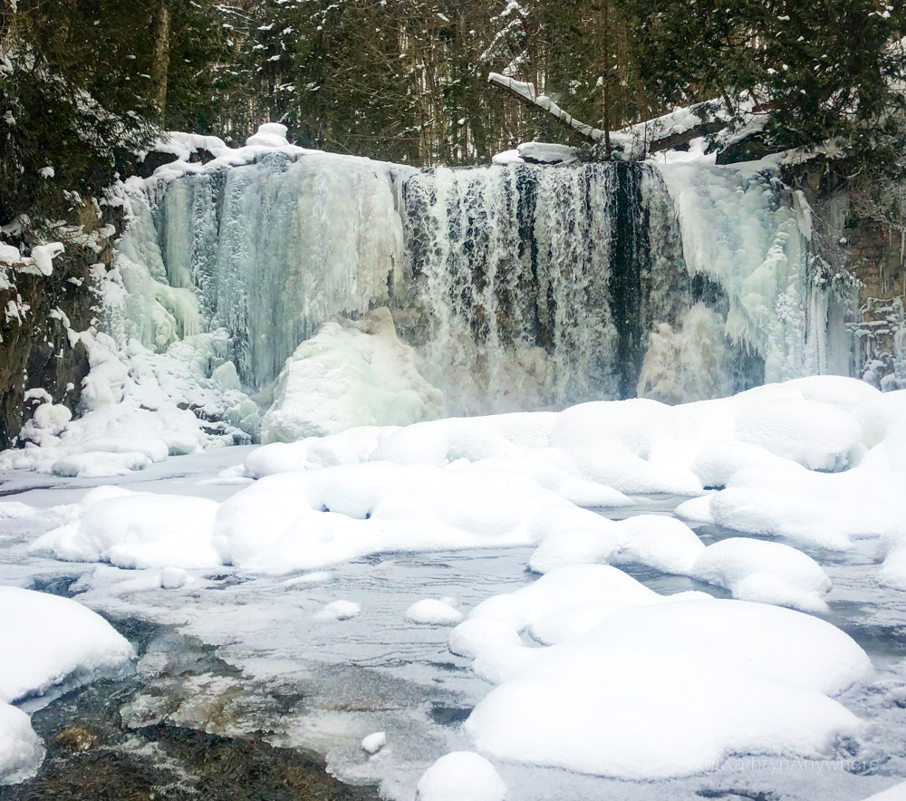 Hoggs Falls on Bruce Trail, Ontario waterfalls in winter
