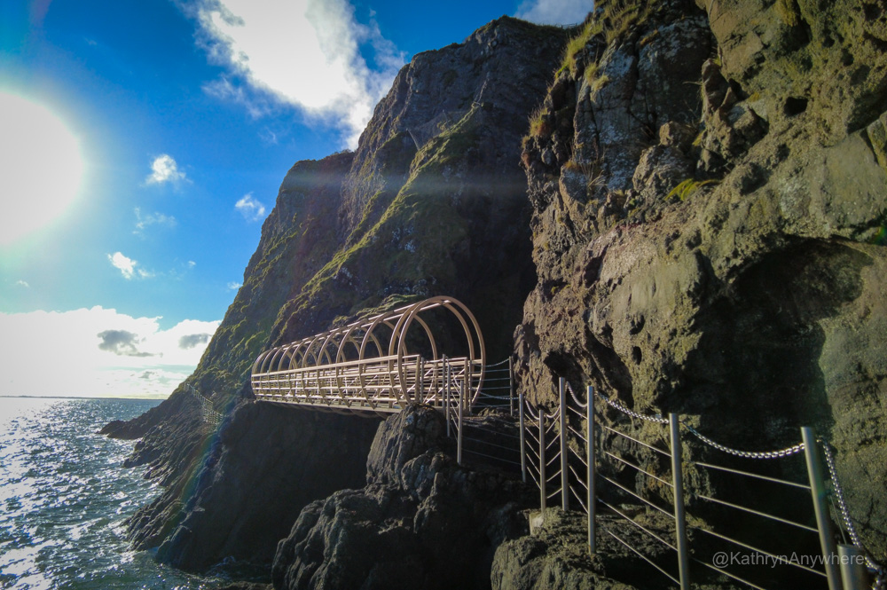 Trail-and-tunnel-on-Gobbins-Hike-on-the-cliff in Northern Ireland on the drive from Belfast to Derry