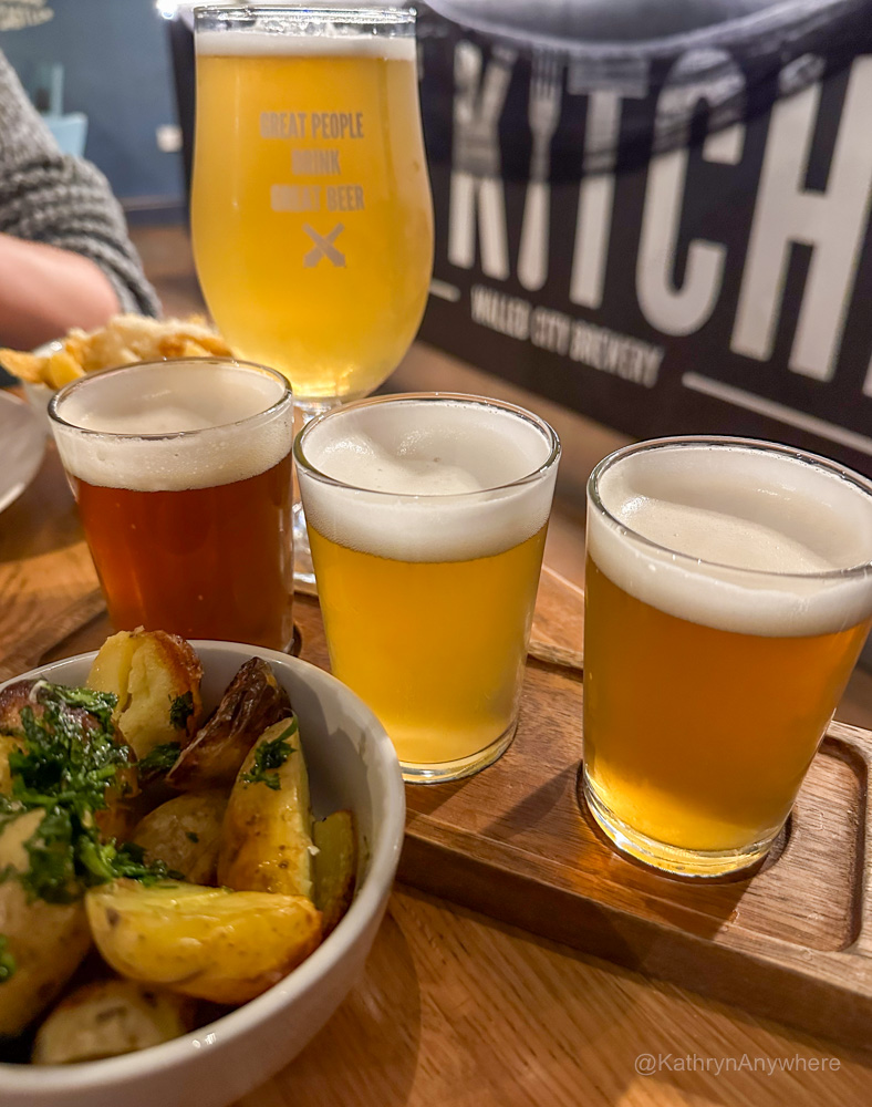 Walled City Brewery Flight of beer and an appetizer