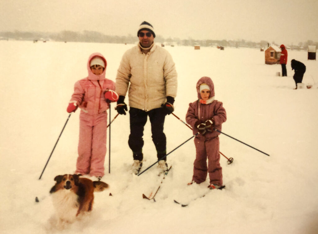 kathrynanywhere with family as a child skiing on the Bay of Quinte
