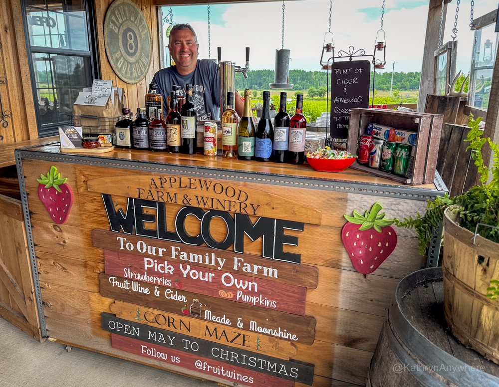 Applewood Farm Winery garden bar with owner, Matt Passafiume