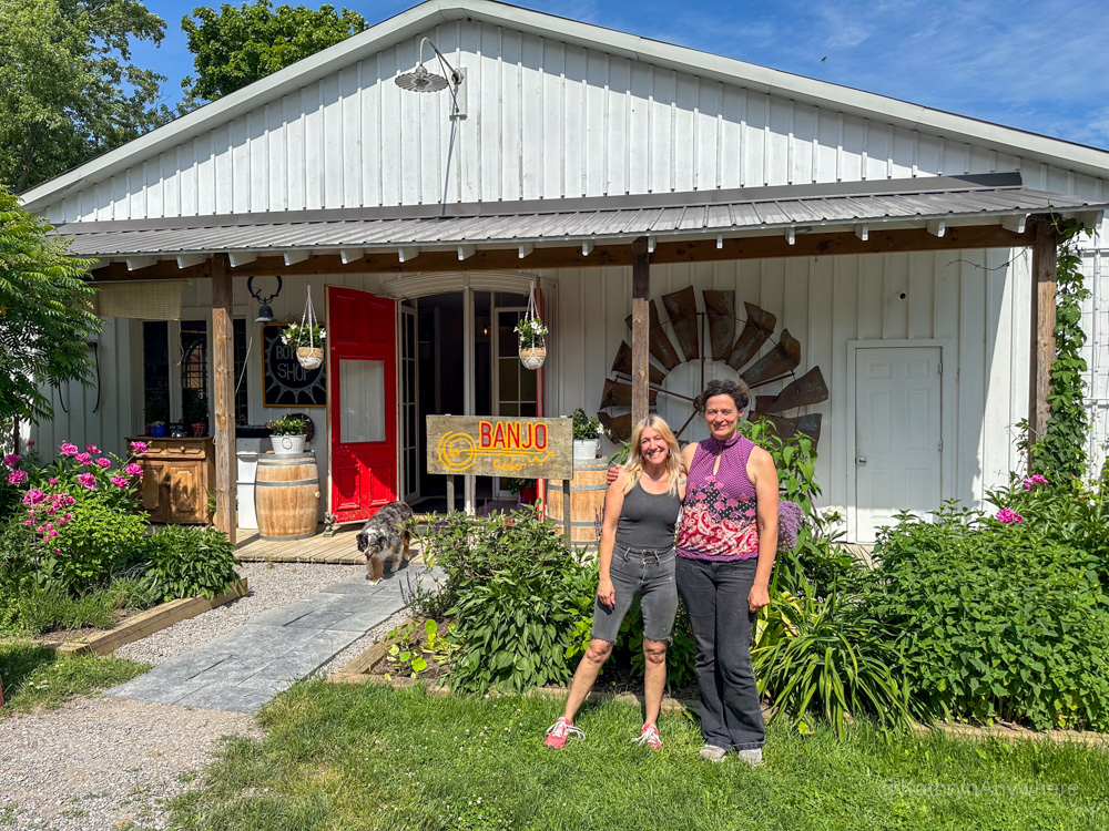 Banjo Cider exterior and owner, Patty while on Rural Routes Tour Company day trip from Toronto