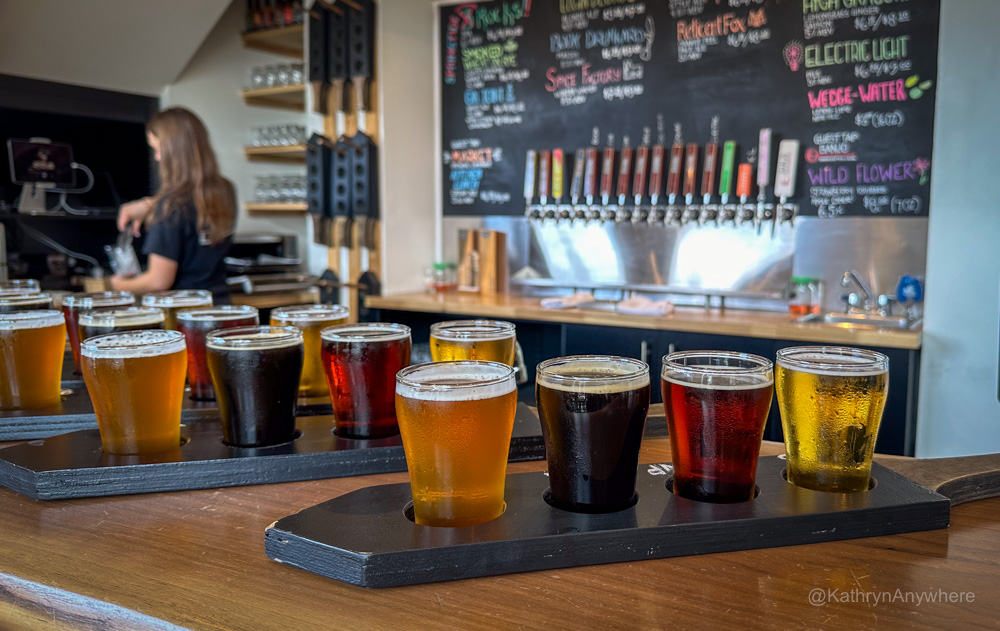 Second Wedge Brewing Co beer flights and wall selection on Rural Route Tour Company