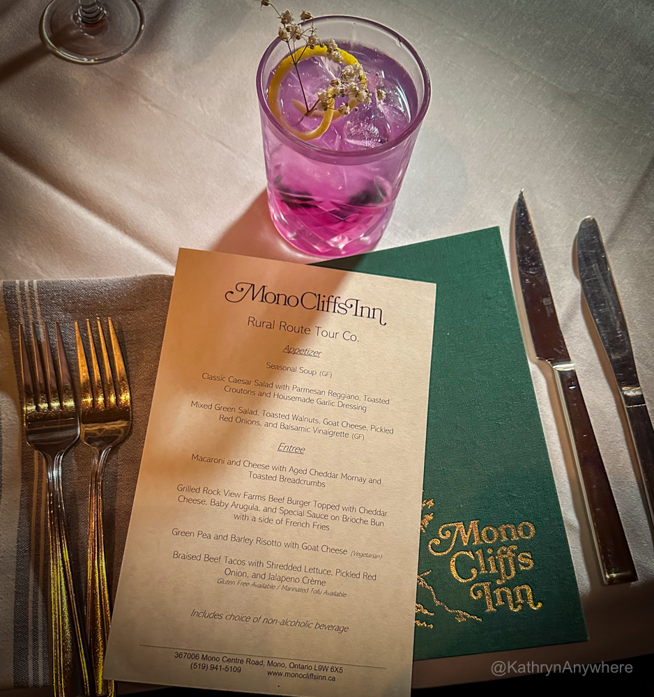 Mono Cliffs Inn Wine special menu for Rural Route Tour Co