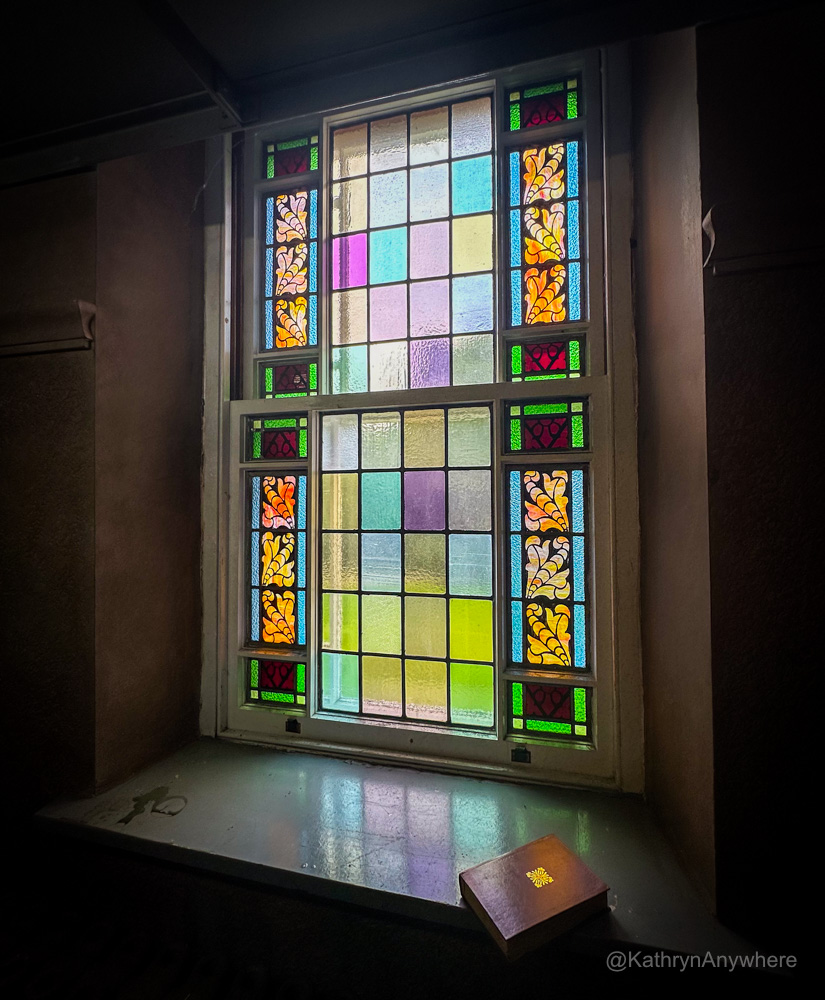 Abbaye d'Oka stained glass in library