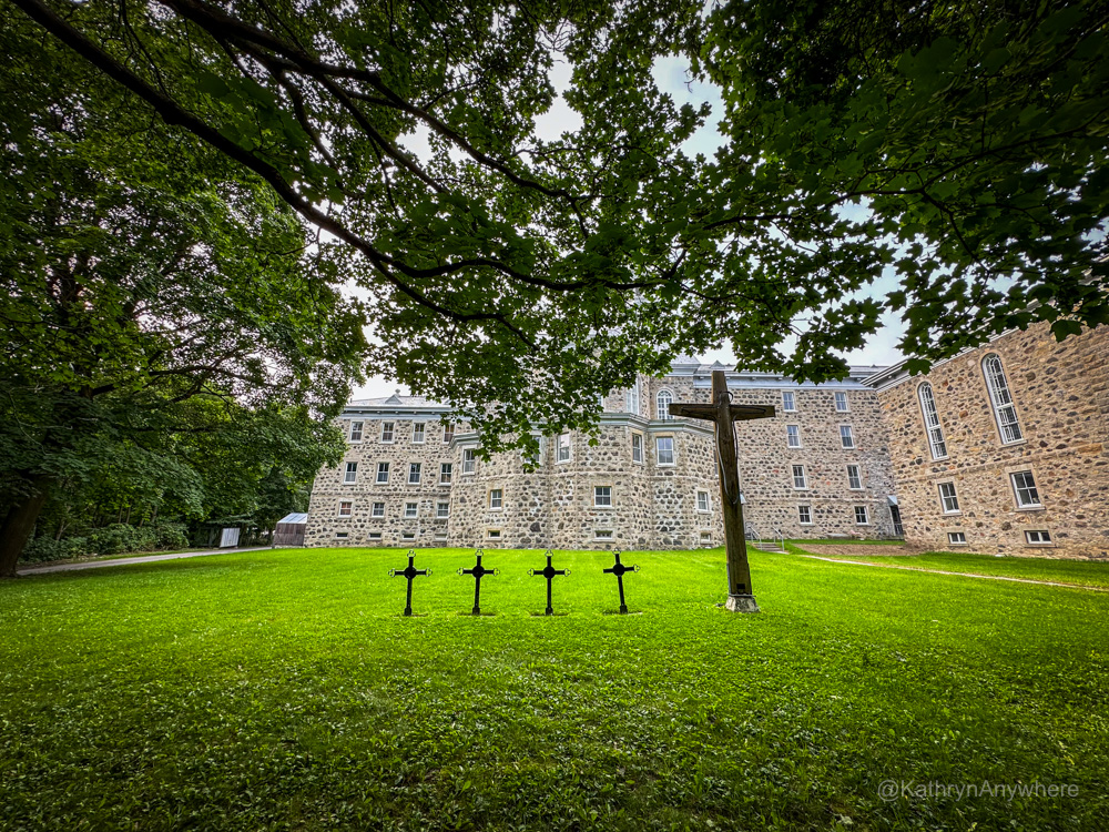 Auberge de l'Abbaye d'Oka crosses at the backyard
