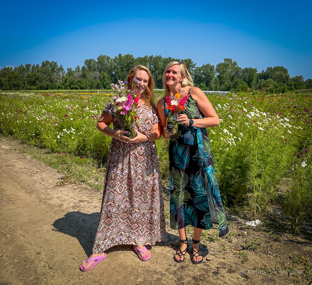 Best Things To Do In Laval Quebec On Your Girl's Trip - flower picking at Visit to Ferme Marineau with Lindsay