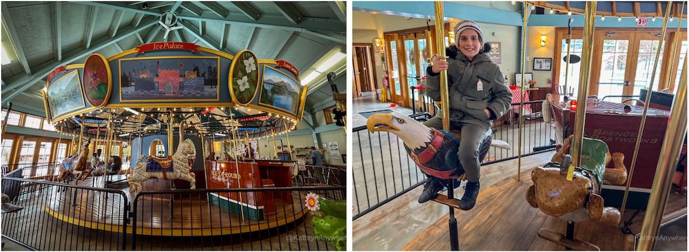 Adirondack Carousel in Saranac Lake interior with boy on eagle