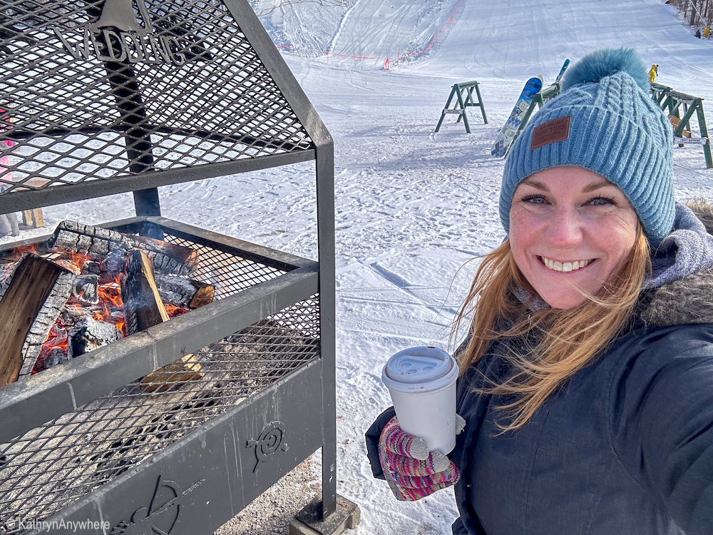 KathrynAnywhere selfie at fire pits at Batawa Ski Hill