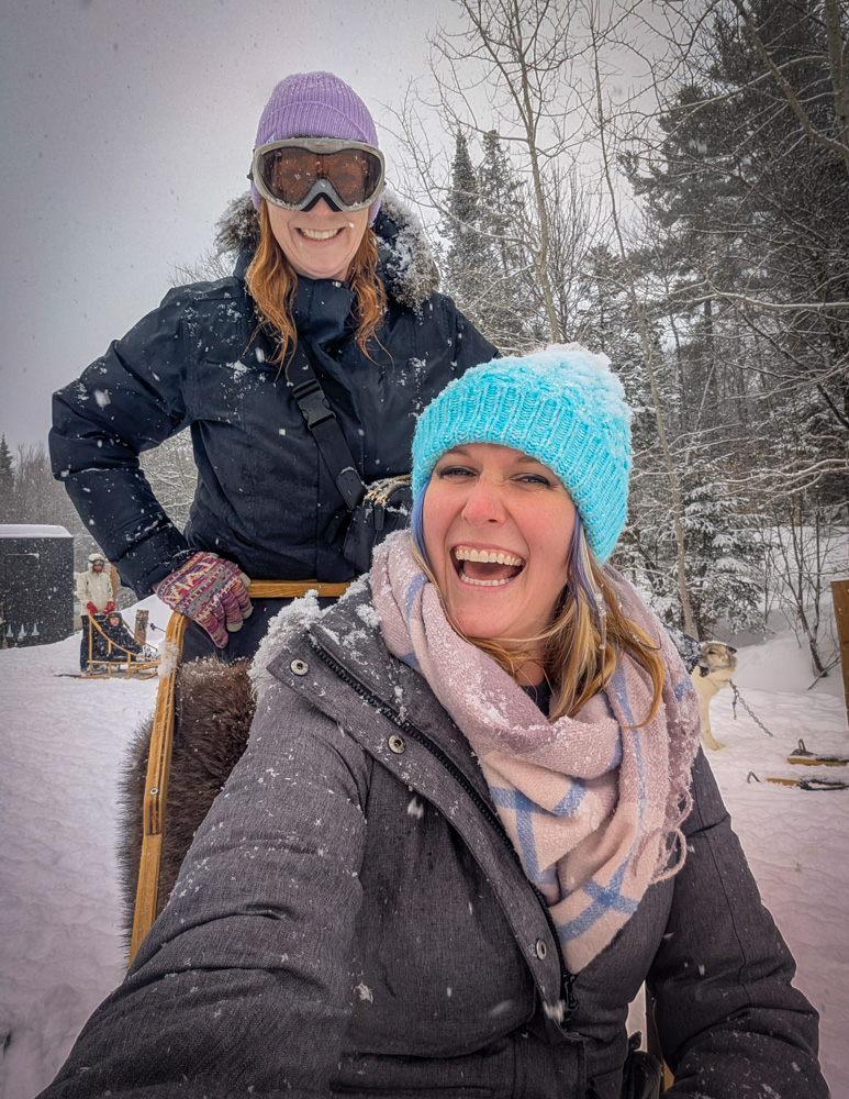 Girls trip in Quebec, Girls getaway Quebec, Lanaudière-Mauricie, Authentic Quebec Baluchon Eco Resort dogsledding 