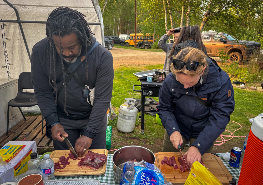 Kâniyâsihk Culture Camps prepping the elk for dinner by me and Chris Rudder