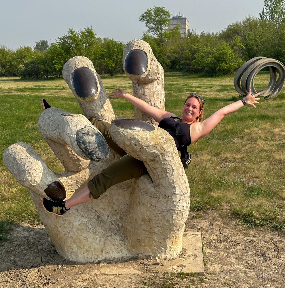 Kathryn in University of Veterinary Medicine Sculpture Garden from e-bike ride