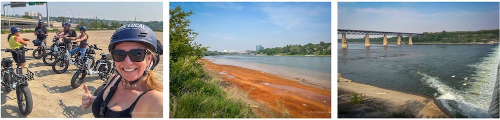 Saskatoon E-bike with Local Adventure Company, bridges, pelicans, skyline