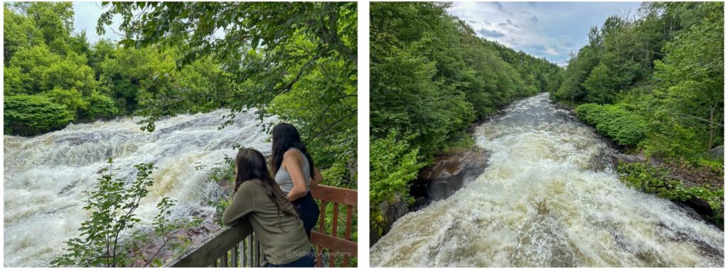 Gordon Creek Falls behind The Musée de la Gare with the kids on platform