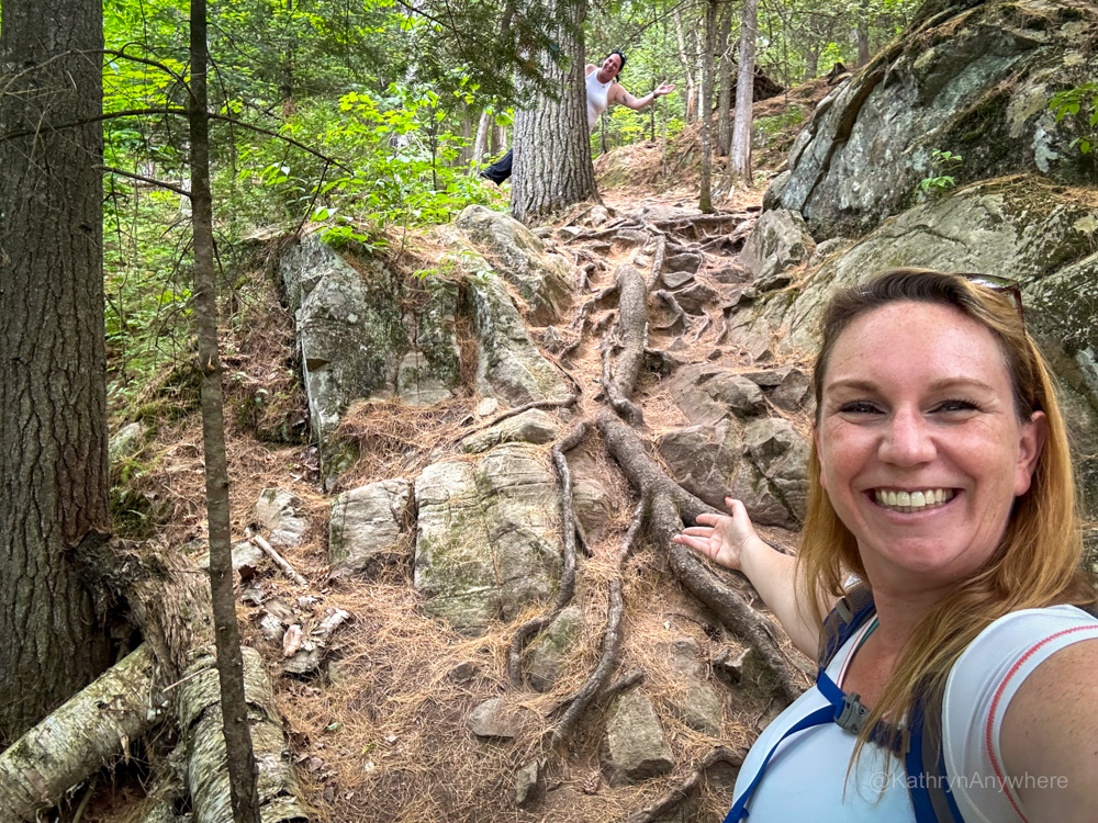 Start of the trail to Eagle's Nest roots and uphill and rocks, very difficult