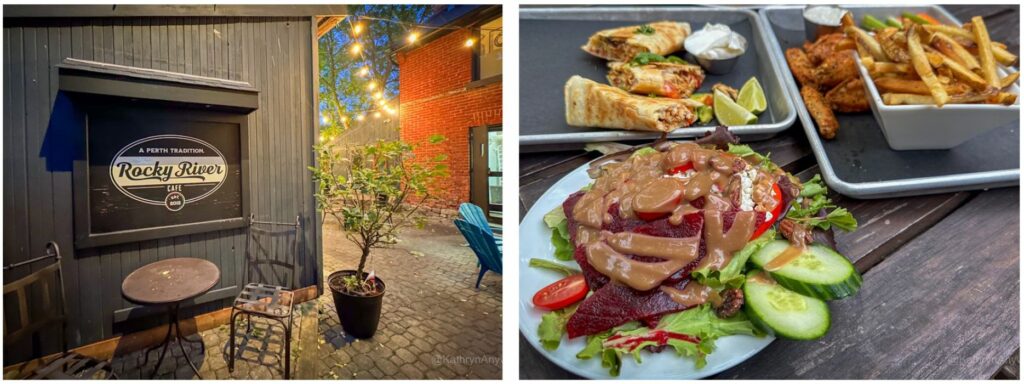 Rocky River Cafe in Perth patio and food chicken quesadilla, beet salad