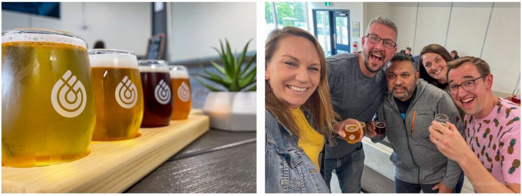 North Bay Gateway Brewery Beer flight and brew of Chris Mitchell, Kevin Wagar, Tanya Beard, Devindra and Kat