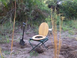 This Botswana Bush toilet was our throne in the Okavango Delta