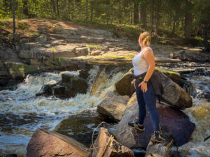 Duchesnay Falls hike golden sun looking away North Bay